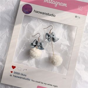 fuzzy earring with bowknot adorable and unique